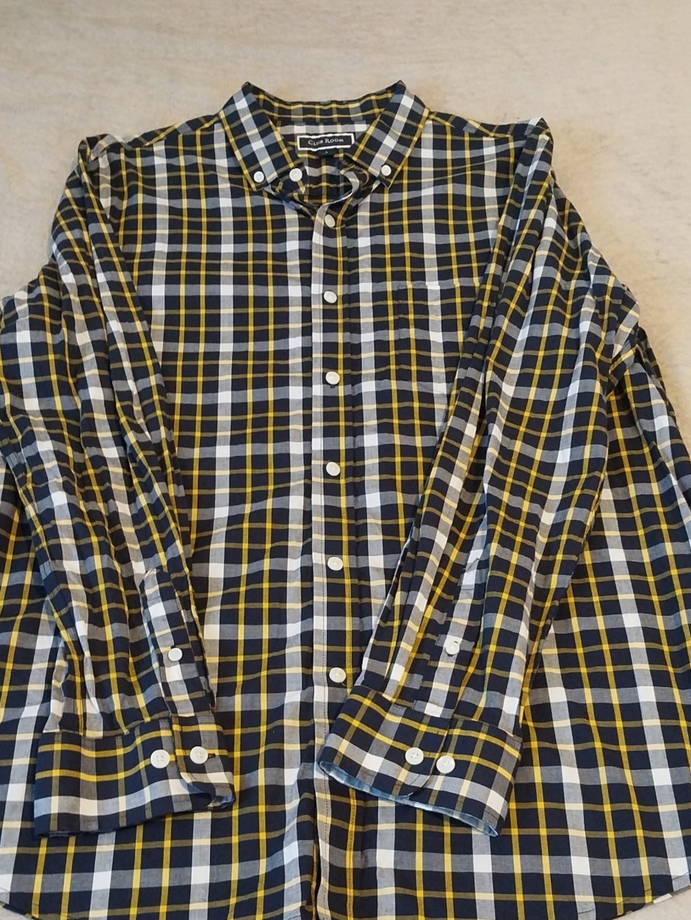 Club Room Yellow, Black & White Plaid Button-Down Shirt